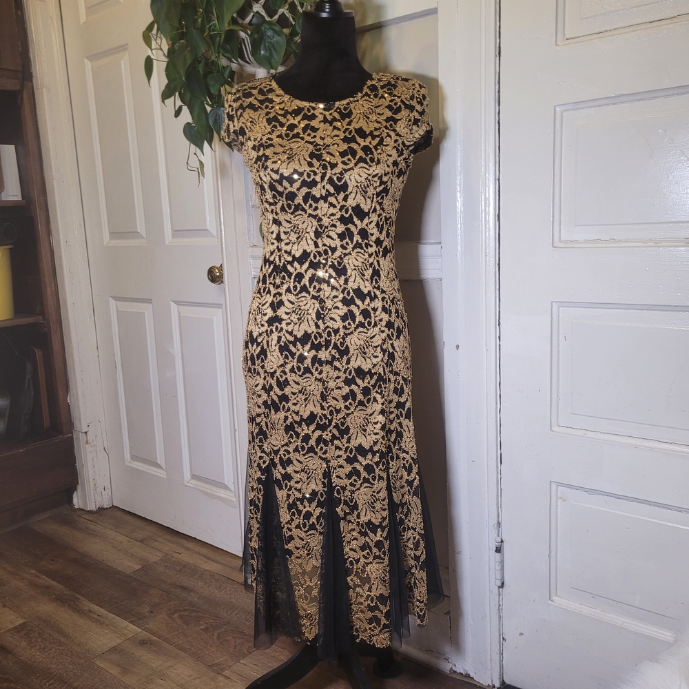 Vtg Y2k Gold Mesh Mermaid Style Dress